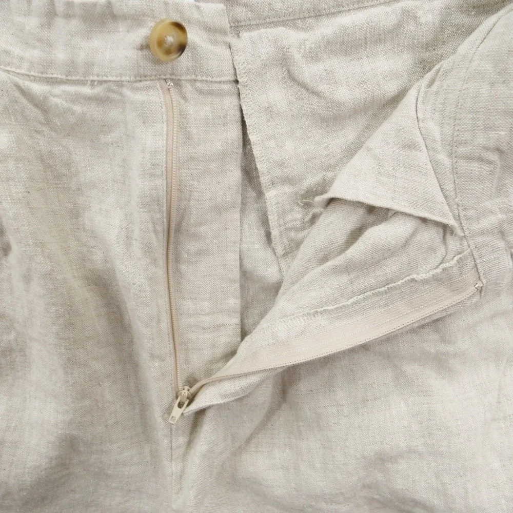 Reformation Womens Pants 8 Beige 100% Linen Wide Leg Pleated High Rise Chambray